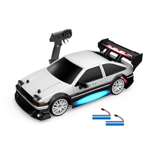 HUIOP - HUIOP 2.4GHz Drift Car 1:24 30KM/H High Speed Drift Remote-Controlled 4WD Vehicle with with Front Lights, Bottom Lights, Tail Wing Lights/Replaceable Wheels 2 Battery