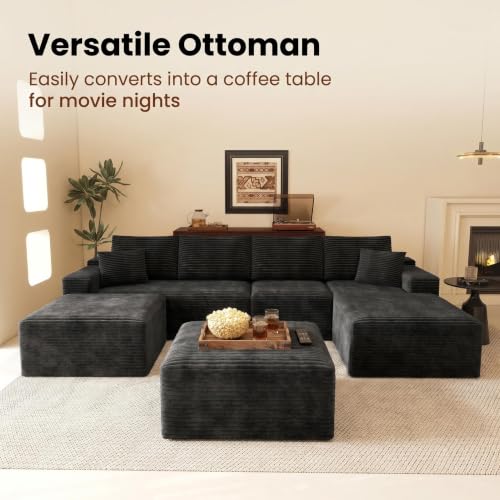 Image of Modular Cloud Sectional Sofa, Oversized Corduroy Boneless Couch | Luxury Comfort, Deep Seat, Couches for Living Room and Apartment, No Assembly Required