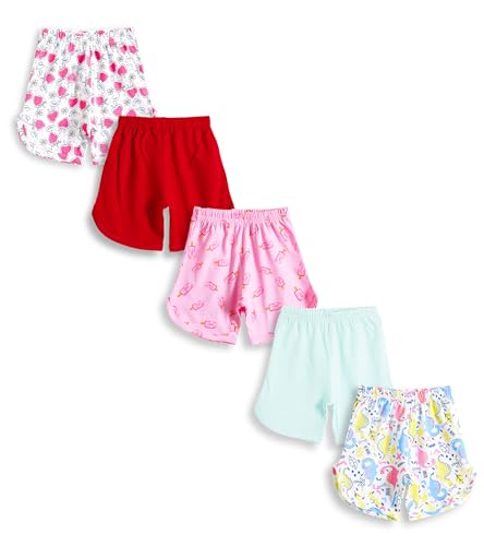 Image of YUV Baby Girls Regular Fit Multicolor Cotton Shorts (Pack of 5) - 0 to 24 Months