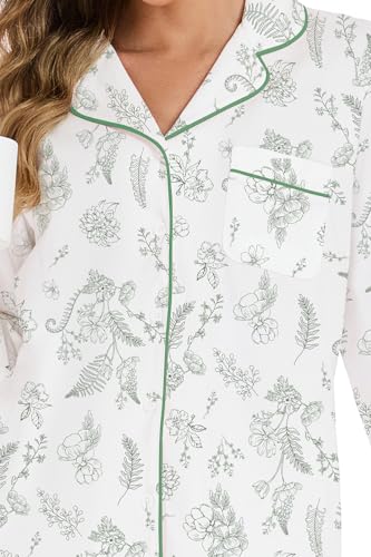 Image of LUBOT 100% Cotton Pajamas for Women Pajama Set 2 Piece PJ Sleepwear Set Soft Ladies Button Knit Long Sleeve Loungewear XS-XXL
