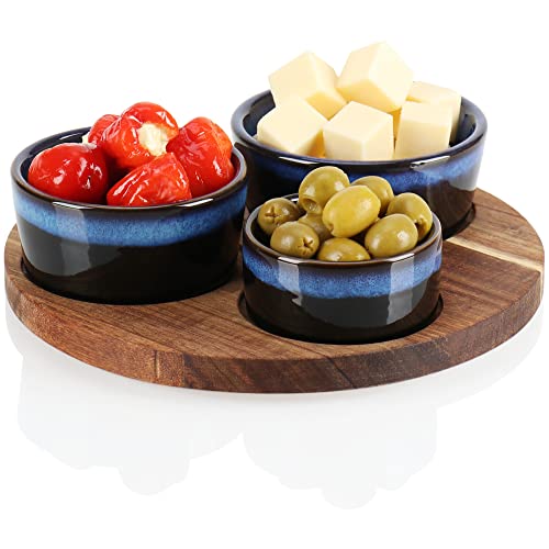 com-four® 4-teiliges Servierset - Schüsselset mit Holzbrett zum...