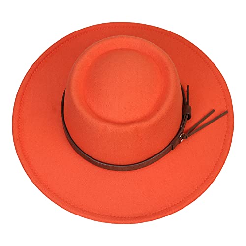 JK Home Sombrero de ala ancha para mujer, cóncava, de fieltro, para derby, bolos, barco, con hebilla de cinturón vintage, Porkpie, Fedora, Iglesia, Jazz, Trilby, B: Naranja, Talla única