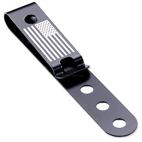 HolsterSmith Universal Metal Belt Clip for Holster Making - (Model 5) - (3-Hole) - (Tactical Black) - (w/USA Flag Engraving) - (1 Pack)