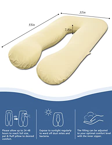 Angqi Pregnant Pillows For Sleeping, Pregnancy Belly Pillow With Cooling Cotton Cover - Support For Back, Hips, Legs, Belly For Pregnant Women Sleeping - Yellow Cream #TOP6