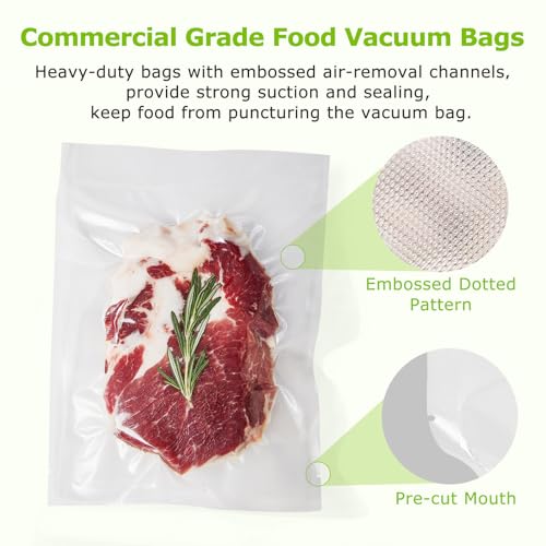 Bonsenkitchen Precut Vacuum Sealer Bags, 50 pcs 15 x 23 CM Food Sealer Bags, Food Grade, BPA Free, Heavy Duty, Customized Size, Vac, Meal Prep or Sous Vide Cooking, VB30