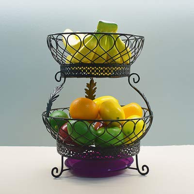 2-Tier Fruit Bowl Stand, Kitchen Produce Countertop Display Holder Storage Organiser for Fruits Veggies Snacks Household Items,Black