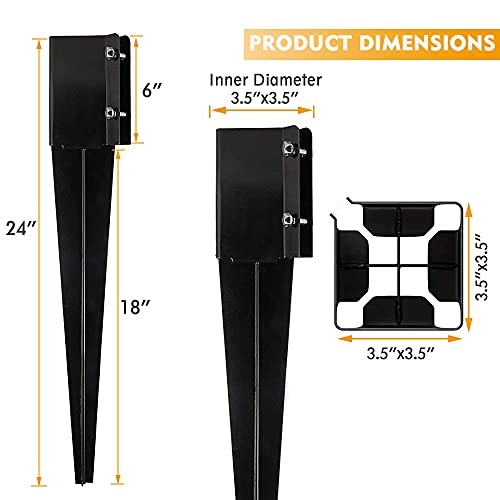 Fence Post Anchor Metal Ground Spike Heavy Duty Black Coated Powder Fences Stakes Posts Support Base for 4"x4" Mailbox or Fence Post, 24"x4"x4" Outer Dia (3.5"x3.5" Inner Dia), Pack of 4