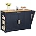 YITAHOME 53 inch Large Rolling Kitchen Island with Trash Can Storage Cabinet, Portable Mobile Islands Table Long Floating Movable w Wheels Cabinet for 13 Gallon Garbage Bin 2 Drawer, Navy Blue