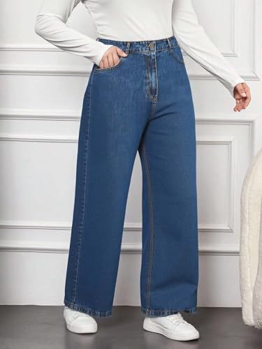 Image of KOTTY Women's Plus Size Straight Fit Denim Jeans with Comfortable Waist and Denim Fabric
