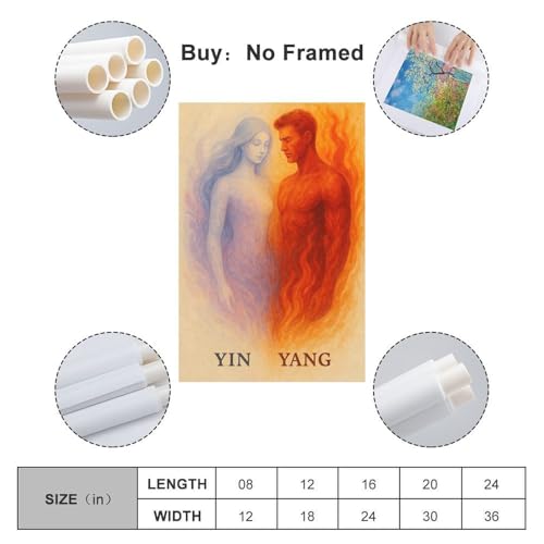 ZlXXYZ Impression sur toile pour décoration murale moderne de bureau familial, style religion, yin yang, équilibre, spirituel, 40 x 60 cm, sans cadre – vue 2