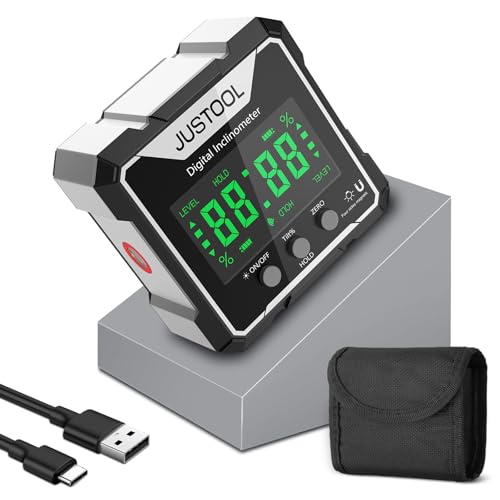 JUSTOOL Digitaler LCD Winkelmesser Neigungsmesser Lnklinometer Laser Winkelmessgerät Gefällsmesser Wasserwaage IP54 Level Box 4-seitige Magnetisch Nivellierbox Bevel Box mit Type-C Ladekabel