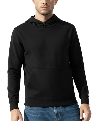 DAMENSCH Premium Microfiber Blend Hoodies for Man, Fleece Lined Hoodie, No-Fade Colours Hoodies for Men, with Button Closure for Better Heat Retention; Ideal for 10-15 Degrees C-Eclipse Black-S