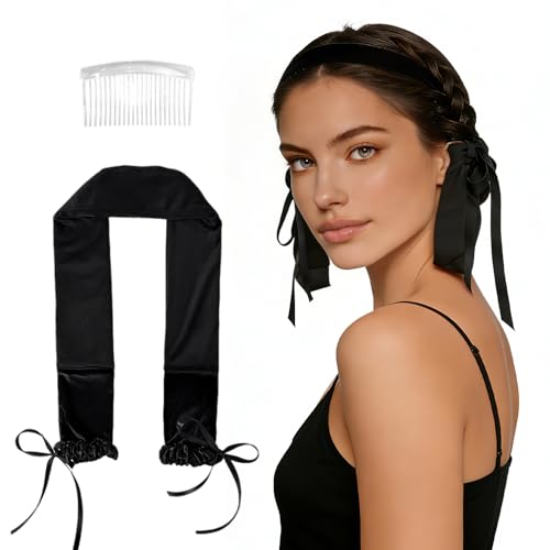 Curling Tie New Hair Curlers to Sleep in Heatless Curls Overnight Headband Soft Ribbon Wrap for Long Hair Perfect Natural Curls Bouncy Curls Hairstyle Hair Suitable for All Hairs Types (Black)