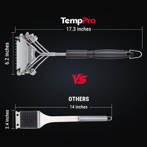 Image of TempPro BBQ Grill Brush with Wide Scraper, Bristle-Free Stainless Steel Grilling Cleaner, Safe All-Grate Cleaner, Perfect for BBQ Grill Cleaning Accessory (Previously ThermoPro)