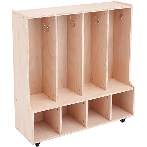 Dwale Birch Streamline 4-Section Toddler Coat Locker, Kids Cubbies Storage Shelves With Bench Hooks Safe Kids And Toddlers For Classroom Home 35.75" H X 36.3" L #TOP19