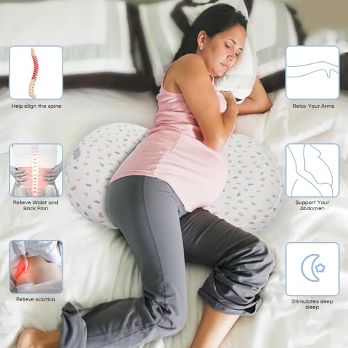 Image of Maternity Pillow, Bigger Size Stepped Wedge Maternity Pillow for Pregnant Women, with Adjustable & Detachable & Washable Pillow Cover, Support Cushion for Belly, Back, Legs, HIPS