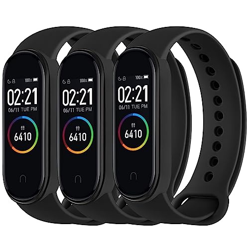 3 Pack Bands for Xiaomi Mi Band 4 & Mi Band 3 Strap, Soft Silicone Replacement Sport Bands Bracelet Strap for Xiaomi Mi Band 4 & 3 Smartwatch (Black+Black+Black)