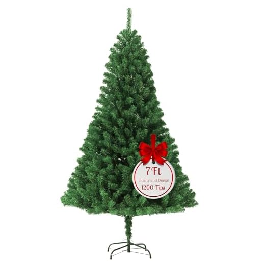 EVRE 7FT Realistic Artificial Christmas Tree 1200 PVC Tips Pine Branches Metal Stand Easy Assembly Bushy Premium Fir Christmas Tree 7FT 210cm Green Large Xmas Tree Indoor Outdoor Holiday Decorations