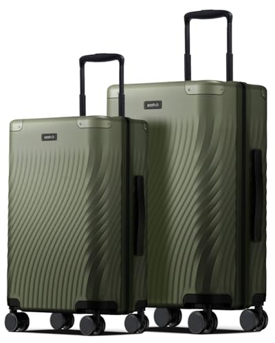 ECOHUB Hardside Expandable Carry On Luggage Sets, Recycled PC 20/24" Rolling Luggage Airline Approved with Spinner Wheels & TSA Lock, Lightweight Hardshell Travel Suitcase, 20+24 inch Carry-on Green
