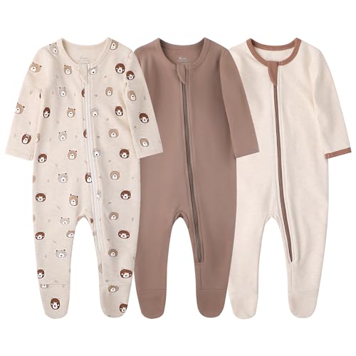 Image of O2 BABY Baby Boys Girls Organic Cotton Zip-Front Sleeper Pajamas, Footed Sleep 'n Play