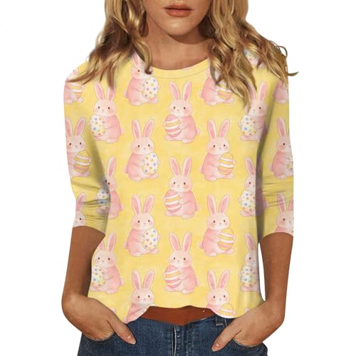 Women's Tops Dressy Casual Fashion Shirts Summer 3/4 Length Sleeve Easter Printed Blouse Vacation 0 Neck T Shirt