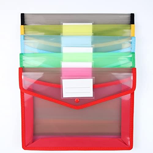 Plastic Wallets - 5 Pcs Plastic Folders A4 Popper Wallet Document Folder Pockets Envelopes with Snap Closure, Card Slot