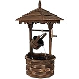Sunnydaze Old-Fashioned Wooden Wishing Well Water Fountain - Outdoor Garden Fountain Waterfall...