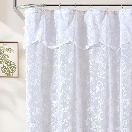 HLC.ME Harper Lace Shower Curtain for Bathroom with Floral Vine