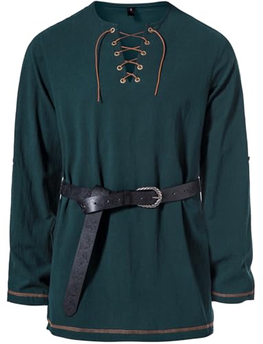Image of JEMITOP Men's Pure Cotton Vintage Lace Up Shirts for Pirate Renaissance Viking Medieval Costume Without Belt
