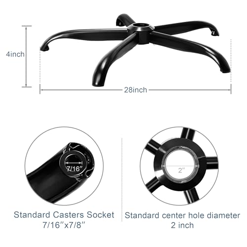 Frassie 28 Inch Office Chair Metal Base Replacement Heavy Duty 2500 Lbs Computer Desk Chair Stool Base Part with 5 Casters