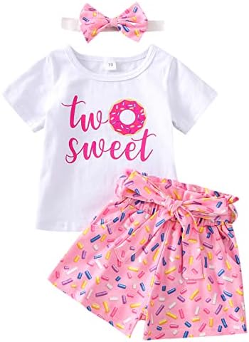 Newborn Baby Girls Pink Striped Tutu Dress First Birthday Skirt Outfits Casual Donut Print Girls Clothes Headband 2Pcs Set (U-Two Sweet Short Pant, 2-3T)