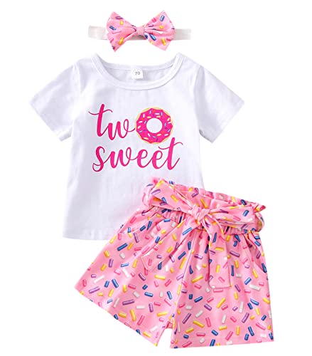 Newborn Baby Girls Pink Striped Tutu Dress First Birthday Skirt Outfits Casual Donut Print Girls Clothes Headband 2Pcs Set (U-Two Sweet Short Pant, 2-3T) #TOP2