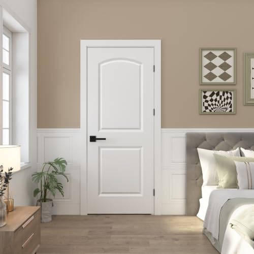 Image of BARNSMITH 32x80 in Raised 2-Panel Arch Top White Primed Interior Door Panel | Smooth Classic Paintable Hollow Core Interior Door Slab, for Swing, Pocket, Sliding Door, Durable and Lightweight