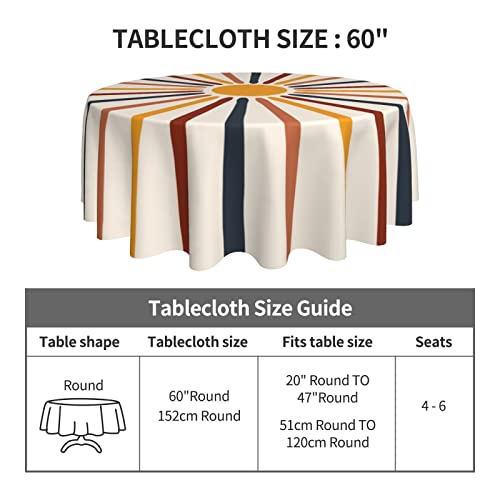 Kawani Sun Boho Colorful Table Cloth Vintage Rainbow Stripes Rustic Bohemian Round Tablecloth 60 Inch Retro 70S Farmhouse Washable Table Cover For Holiday Kitchen Dinning Outdoor Indoor Decoration #TOP2