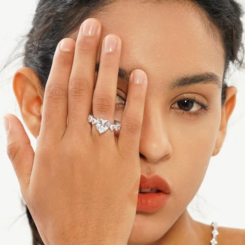 TOPGRILLZ Pink Heart Baguette Rings 14K Gold Silver Plated 5A+ Cubic Zirconia Iced Out Bling Promise Wedding Band Love Rings For Women Fashion4