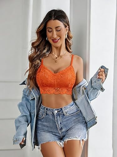 Image of Avidlove Lace Bralettes for Women Padded Bralette Camisole Racerback Crop Top Floral Lace Bralettes V Neck
