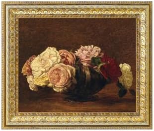 VIOLABBEY Wall Art Framed Gold, Moody Floral Dark Academia Decor, Pink Vintage Oil Painting Flowers Print Botancical Canvas, Retro Aesthetic Artwork for Living Room Bedroom Office Hallway, 8x10 inch