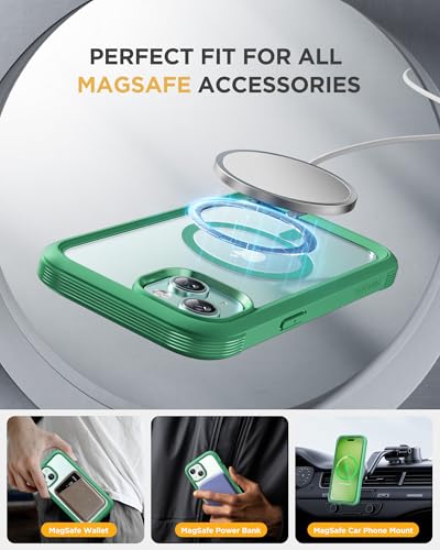 Image of Miracase Magnetic for iPhone 15 Plus Case 6.7'' [Compatible with Magsafe] Full-Body Military Drop Proof 15 Plus Phone Case Cover with Built-in 9H Tempered Glass Screen Protector,Magnetic Green | Magnetic
