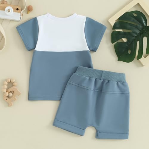 Infant Baby Boy Summer Clothes Contrast Color Short Sleeve T Shirts Stretch Rolled Shorts Cute Newborn Toddler Outfits3