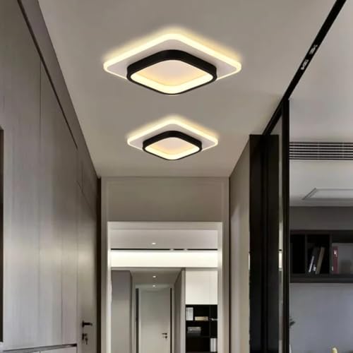 Image of 50W Modern LED Ceiling Light for Living Room, Flush Mount Chandelier Style Fixture, 3-Color Dimmable Surface Mount Lamp for Bedroom & Hallway (Square Black)