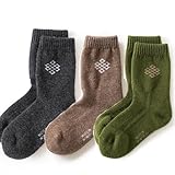 [NOOS] ノース 羊と暮らす靴下 クルー丈 モンゴル産 ウール ミドルソックス 3足セット (M, ブラック・ブラウン・オリーブ)