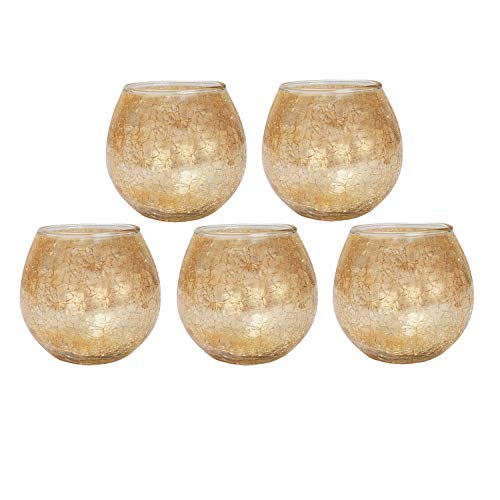Crackle Glass Romantic Cafe Restaurant Decorative Halloween Candle Holder Votive Lighting Tea Light Candle Holder Set Of 5 Pcs #TOP2