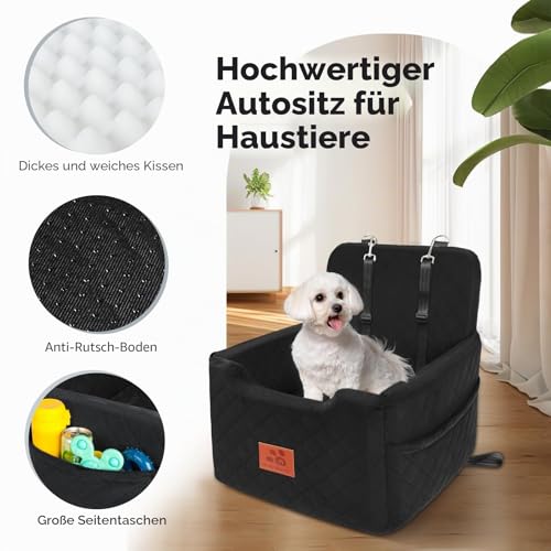GL GLENSLAVE Autositz Hunde für kleine/mittlere Hunde unter 15 Kgs,Hunde Autositz,Abnehmbarer und waschbarer Haustier Autositz,Hundebett mit 2 Sicherheitsgurten(Schwarz)