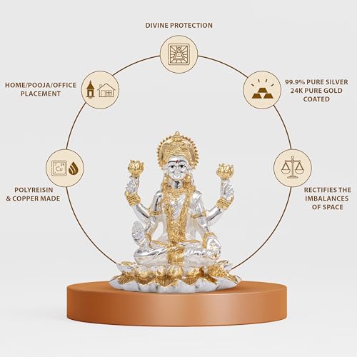 Image of Idolkart Pure Gold and Silver Coated Lakshmi Devi Idol - Beautiful and Detailed Laxmi Murti Ideal for Pooja - Divine Laxmi Idol Symbolizing Prosperity and Wealth - Sitting Lakshmi Devi Idol (3 inch)