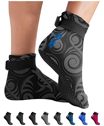 BPS  Smart Sock  3mm Neoprene Socks - for Beach Soccer, Volley Ball and Water Activities Flexible Dive Socks Glued Blind Stitched Anti-Slip Wetsuit Boots for Men Women (Black Patterned Blue, M)