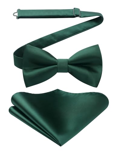 HISDERN Fliege Grün Herren mit Einstecktuch Set Fliege Grüne Herren Einfarbig für Anzug Hochzeit Weihnachten