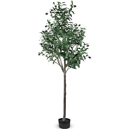 Tonjin Árbol De Olivo Artificial De 180 Cm De Alto, Planta De Seda Sintética Grande Con Tronco De Madera Natural Y Fruta Realista Para Decoración Del Hogar, Oficina, Interior Con Maceta De Plástico