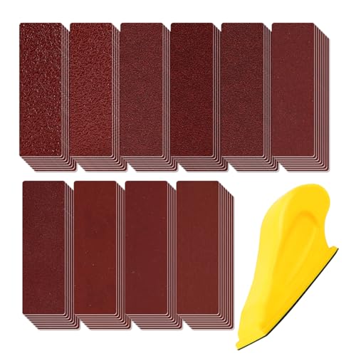 UMXIUO 100 Piezas Papel De Lija 40/60/80/100/120/180/240/400/600/800 Granos para Lustramuebles de Madera, Metal, con Bloque de Lijado