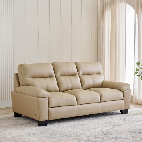 Image of Home Centre | Winchester NXT Half Leather 3+2 Seater Sofa Set | Sofa for Living Room | Solid Wood | Beige | 1 Year Warranty