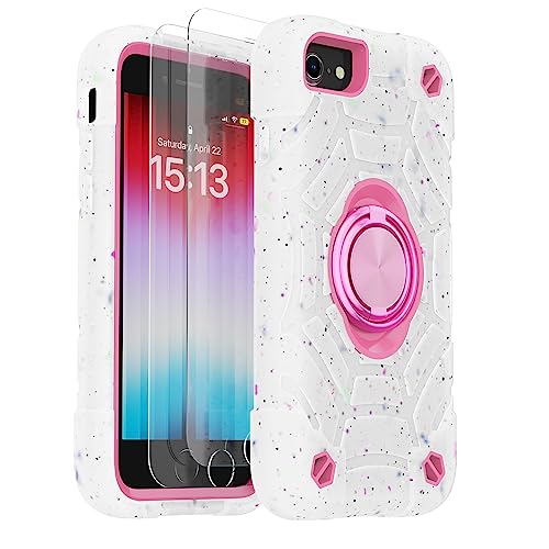 KCJ for iPhone SE Case 2022/2020, iPhone 8/7/6/6S Case, with [2×Screen Protectors][Ring Stand] Soft Silicone+Hard PC Full Body Protection Heavy Duty Phone Case 4.7 inch